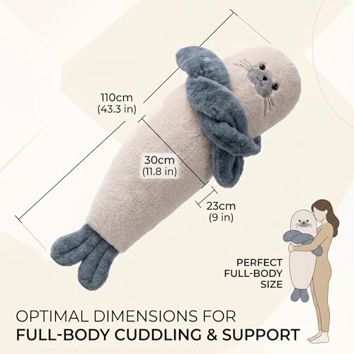 Nadier Shop Voice Recording Hugging Pillow with Heat and Tapping, Plush Comfort Companion for Adults, Emotional Support Sleep Aid Buddy with Remote Control(Seal,PATTING+Heat_Large)