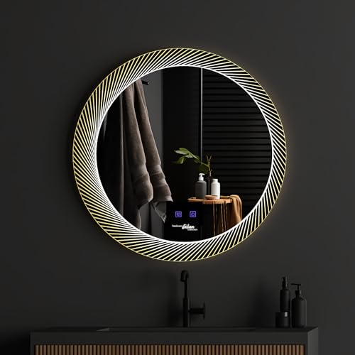 Image of Hindware Italian Collection Round LED Mirror | 780mm Frame Outer Diameter with 640mm Mirror Diameter | Touch Display | Defogger Feature Enabled | Color Changing Backlit LED Metal Frame