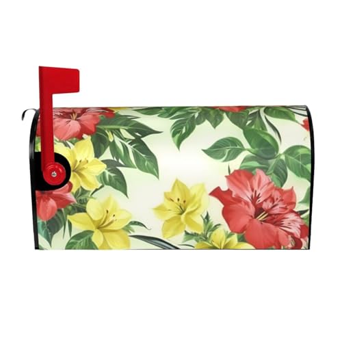 Foglie tropicali e fiori - Custodia magnetica impermeabile per cassetta postale con motivo floreale