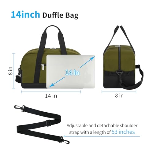 Image of Apenze Small Gym Bag 14 inch lightweight Carry On Mini Duffel Bag for Travel Sport - Olive Green