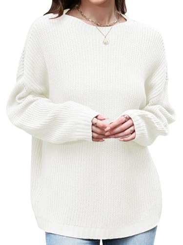 Oversized Sweaters for Women Long Sleeve Shirts Trendy Womens Tops Blouses Dressy Casual Sweatshirt Early Fall Winter Fashion Clothes Clothing Christmas Holiday School Outfits Loose Tunics White XL2