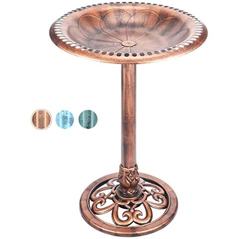 DREAM GARDEN 28 Inch Height Polyresin Birdbaths Lightweight Antique Outdoor Garden Pedestal Bird Bath Copper Cover