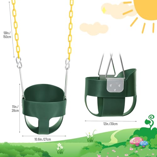 Toddler Swing Seat with Coated Chains, Heavy Duty Kids High Back Bucket Swing with Tree Straps and Hooks for Outdoor, Playground, Backyard, Swing Set Accessories by Domaker, Green - Thumbnail 2