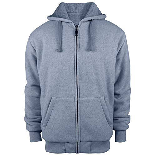 Heavyweight Sherpa Lined Warm Fleece Full Zip Mens Hoodie with Padded Sleeve & Rib cuffs Medium Light Grey