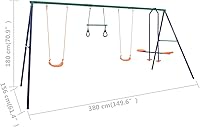 Vista 9 de Juego de columpios para niños con anillos de gimnasia y 4 asientos, juego de deslizadores de metal con marco de acero y 2 asientos de columpio con 1