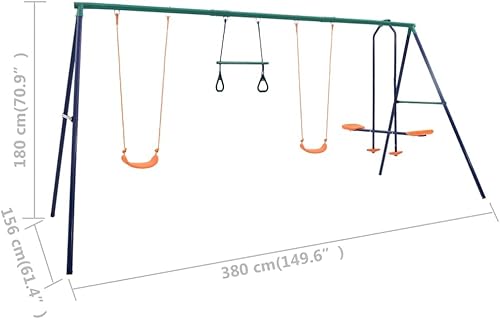 Miniatura 9 de Juego de columpios para niños con anillos de gimnasia y 4 asientos, juego de deslizadores de metal con marco de acero y 2 asientos de columpio con 1