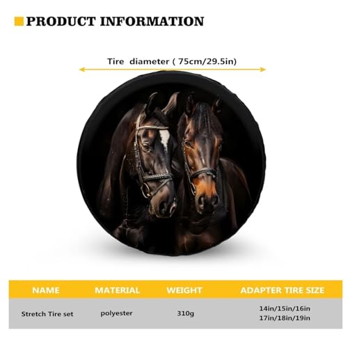 Image of Pensura Spare Tire Cover Cool Black Horses Design Wheel Protectors Weatherproof Dust-Proof Wheel Tire Covers for Trailer SUV Truck Camper Travel Trailer Accessories 14-19 inch