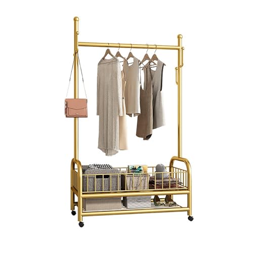 POLGDW Modern Rolling Clothes Rack with Shoe nizer 31.5in Gold