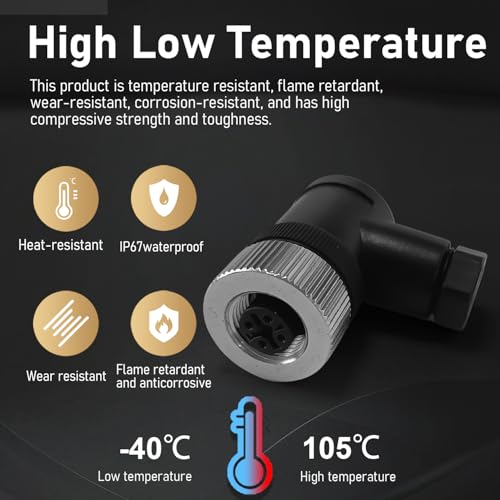 Connecteur M12 femelle code A coudé résistant aux infiltrations d'eau IP67 - 3