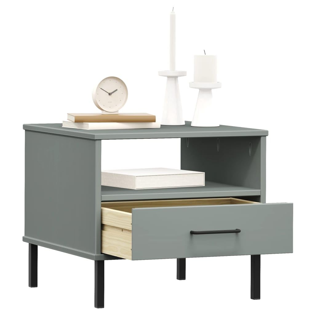 Table de chevet Oslo avec tiroir en pin massif gris 50 x 50 cm