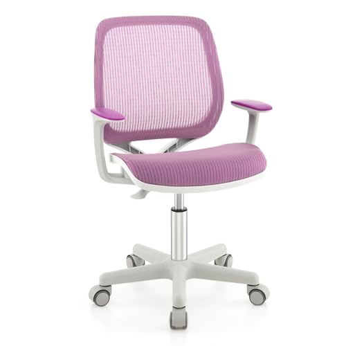 Image of Giantex Kids Desk Chair, Children Armrest Computer Chair with Sit-Lock Wheels, Ergonomic Kids Office Chair with Waterfall Seat, Rolling Swivel Mesh Study Desk Chair for Girls Boys (Purple)