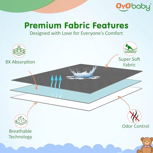 Image of OYO BABY Soft Quick Dry Baby Dry Sheet | Small 70x50 cm (Pack of 2) Waterproof Mattress Protector | Extra Absorbent & Reusable Bed Pad | Anti-Piling Fleece Underpad | Newborn - 6 Months - Grey