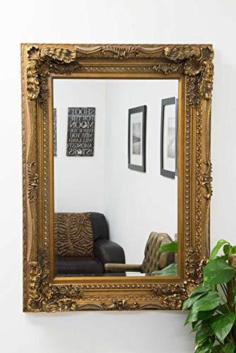 Image of MirrorOutlet Large Antique Style Gold Wall Mounted Rectangle Wood Mirror 4Ft X 3Ft 122x92cm, 122x92x10,GL230