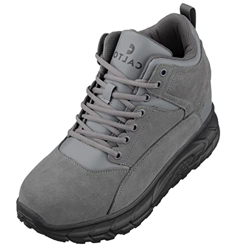 CALTO Men's Invisible Height Increasing Elevator Shoes - Grey Lace-up High-Top Hiking Style Sneaker Boots - 4 Inches Taller - S22800 - Size 6 D(M) US
