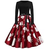 Sriper Christmas Elegant Homecoming Dresses Long Sleeve Round Neck Xmas Party Costume Vintage Cocktail Swing Dresses Wine