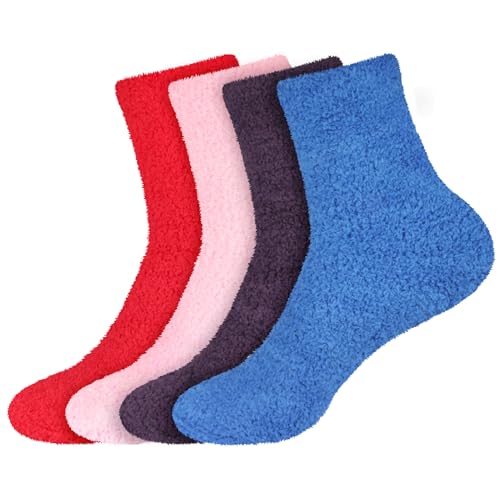 Image of BambooMN Colorful Fuzzy Socks - Assorted Super Soft Warm Microfiber Comfy Home Socks - Value Pack