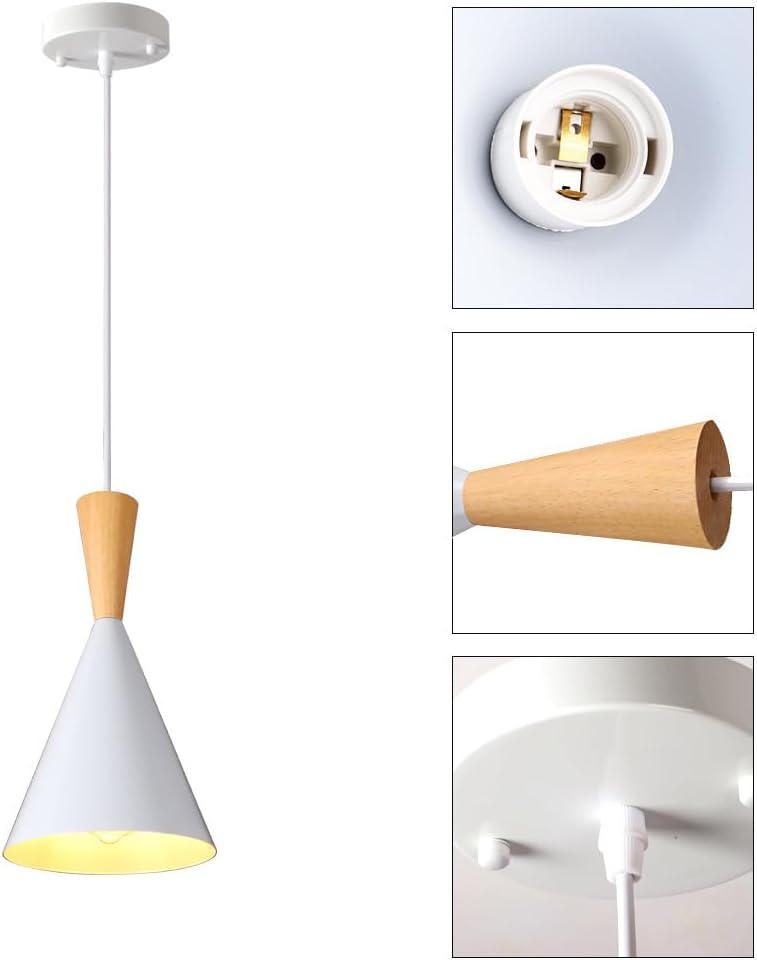 Suspension De Salle À Manger Blanche, Lampe Suspendue En Bois Avec Abat-Jour En Métal, Lampes À Suspension Just Decore, Douille E27, Lustre Au Design Moderne, Lampes De Chevet Coniques
