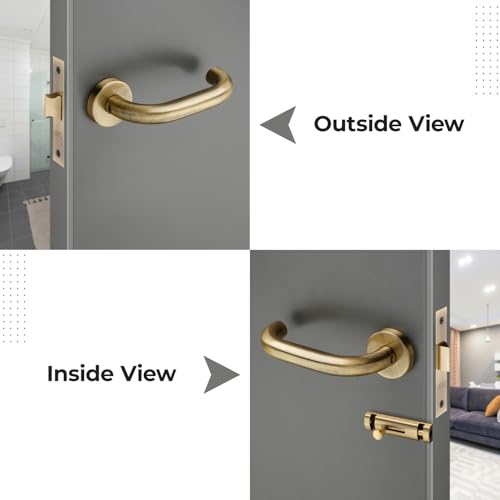 Image of LAPO Bathroom Door Lock Set | 45x45mm Lock Body | Keyless Brass Latch | Supports 30-50mm Thickness | Antique Finish | Left-Right Compatible | Easy Screw Fitting | 3 Years Warranty | CMH-6T