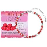 CERSLIMO Natural Beaded Bracelets for Women Men - Silver Bead Bracelet with Beautiful Ruby Jade Crystals, Healing Protection Anxiety Relief Jewellery Gifts Birthday Christmas Stocking Stuffers