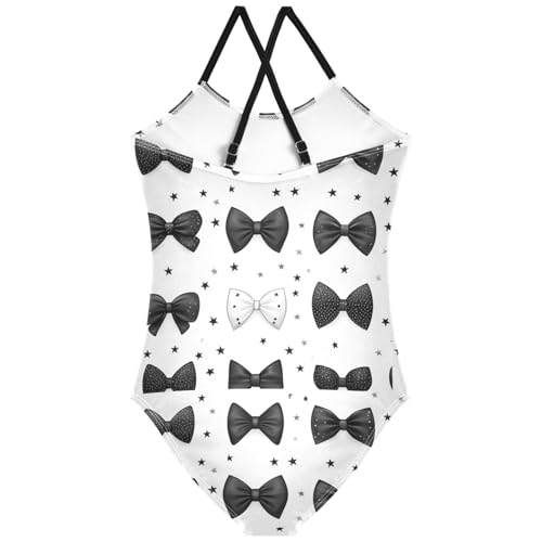 Pigsaly Girls One Piece Swimsuits Grey Black Stars Bow Tie Kids Cross Back Swimwear Toddler Beach Sport Bathing Suit 3T2
