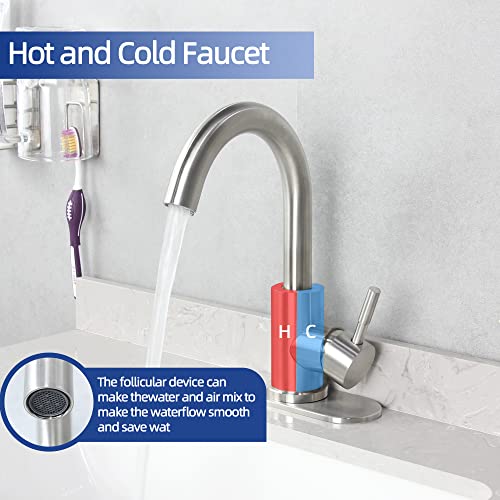 Kohonby Brushed Nickel Bathroom Sink Faucet Single Hole, Modern Single Handle Bathroom Faucet Commercial Stainless Steel Bar Faucet With Drain #TOP1