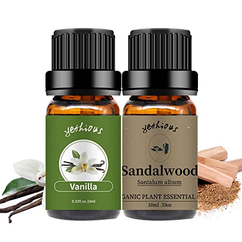 Yethious Vanilla Sandalwood Essential Oils For Diffuser & Aromatherapy Pure Natural Organic Vanilla Oils Set - 2Pcs 10Ml #TOP26