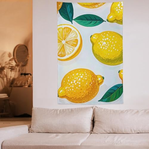 Tenture murale citrons haut de gamme : décoration textile salon chic