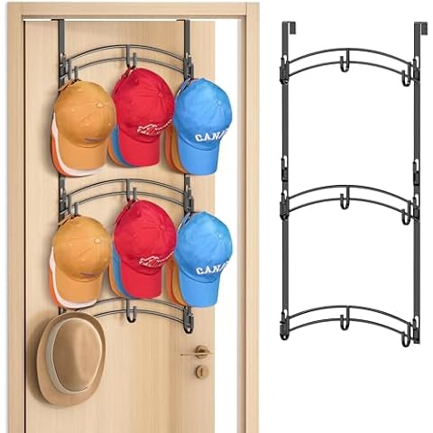 AOODA Space Saving Over the Door Hat Rack for Baseball Caps, Holds up to 27 Caps Metal Hat Organizer with 9 Hooks, Hanging Hat Holder Hanger for Closet, Bedroom (Black) Cover