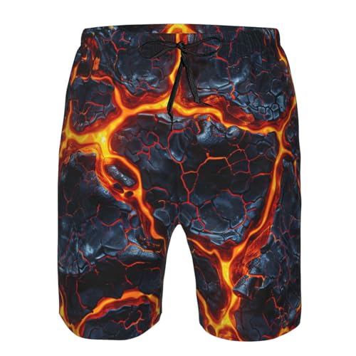 Lava Texture Abstract Cool Black and Red Men's Quick Dry Swim Trunks Surfing Beach Mesh Board Shorts4