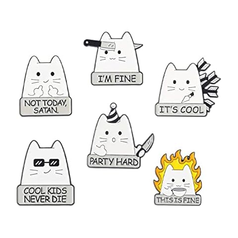 TIDOO Cute White Cat Enamel Pin Anime Cat Decor Pins Aesthetic Jewelry Accessories Set for Backpacks Clothes Hat (6 Cats Brooch) Cover