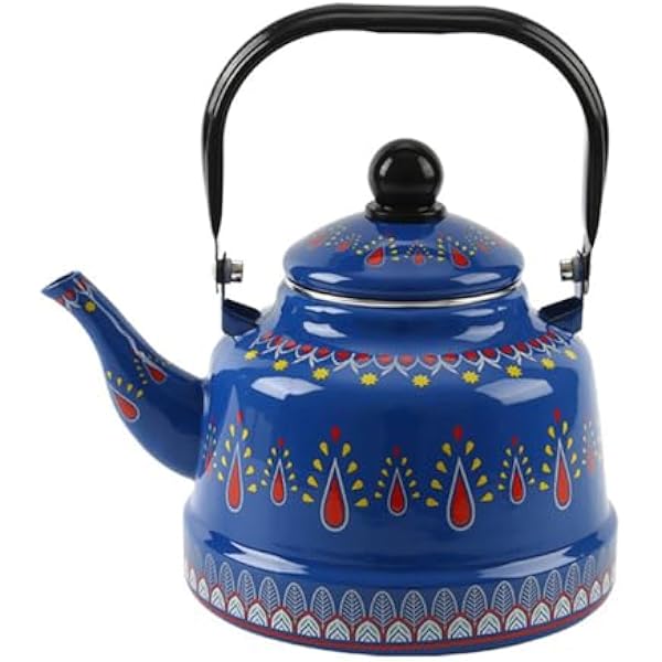 czajniki kuchenne, 1, l, zabytkowy, antykorozyjny czajniczek emaliowany z ergonomicznym metalowym uchwytem, wystrój retro, bez gwizdania(Blue)