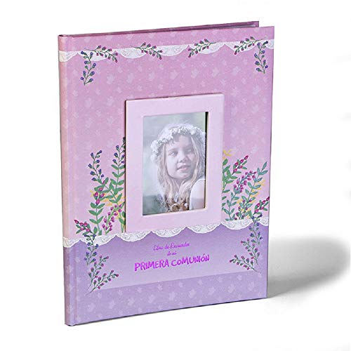 Libro Recuerdos musical Comuni�n Busquets Lila paspart� con hojas interiores de alto gramaje y decoraci�n exterior