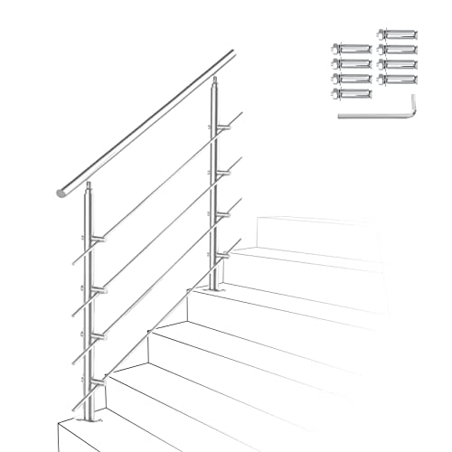 Ikodm Balustrade en acier inoxydable 100 cm avec 4 barres transversales et accessoires pour cage d'escalier, balcon, entrée de maison