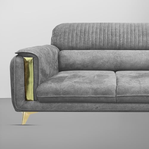 Image of Casaliving Gelio 3 Seater Sofa Set for Living Room (Dark Grey Colour) Premium Fabric Sofa Set