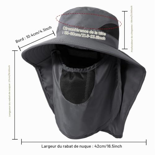 TAGVO Chapeaux de Pêche pour Hommes Femmes, Chapeau Randonnée avec Protection Cou Visage Chapeau De Soleil de UPF 50+ Pliable Chapeaux de Safari Bucket Hat - Sangle de Menton Réglable – vue 6