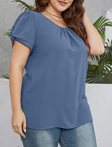 Saloogoe Summer Tops For Women 2023 Dressy Casual Short Sleeve Shirts Work Blouses Blue Xl #TOP4