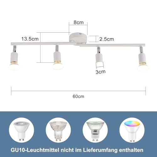 Glitzerlife LED Deckenlampe 4 Flammig Deckenstrahler - Deckenleuchte Weiß GU10 ModernSchlafzimmerlampe Strahler Innen Deckenspots für Wohnzimmer Badezimmer Küche Büro Ohne Leuchtmittel