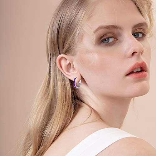 Carleen Amethyst Hoop Earrings February Birthstone Earrings 925 Sterling Silver Channel Setting Round Created Amethyst Huggie Birthday Gifts For Women Girls Diameter 18Mm / 0.71" #TOP2