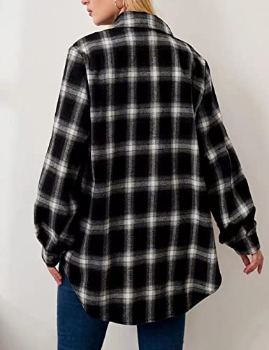 Image of HangNiFang Womens Flannel Plaid Shirts Oversized Button Shirts Blouse Tops