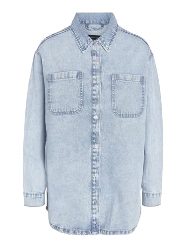 Noisy may Damen Jeansjacke Oversize Denim Übergangsjacke Dropped Shoulder Shacket Bleached Design, Farben:Hellblau, Größe:L