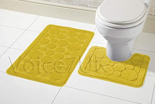 Voice7 Luxury 2 Piece Cali Circles Bath and Pedestal Mat Set - Non Slip Rubber Backing & Comfortable - Choose from 15 Stunning Colors (Silver, UK Size)