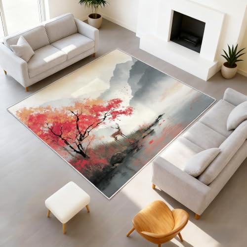 Tapis de montagne cerf feuilles rouges 50x80 lavable en machine - 2