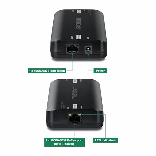 Image of TRENDnet 10G PoE++ Injector, TPE-318GI, Converts a NonPoE Port to A PoE++ 10G Port, Supplies PoE (15.4W), PoE+ (30W), or PoE++ (90W)