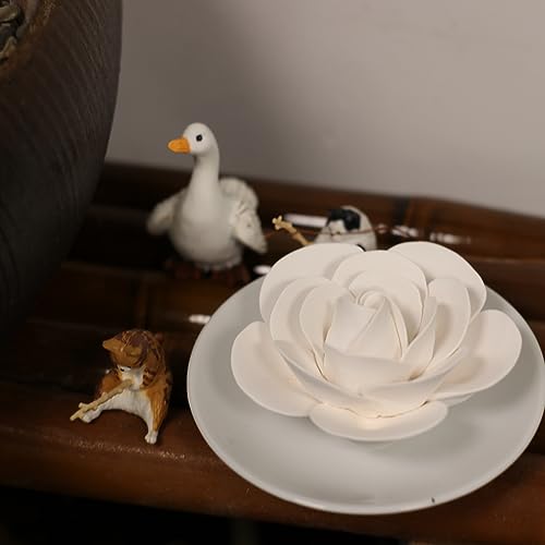 Image of Passive Diffuser for Essential Oil-Ceramic Diffuser Non Electric Oil Diffusers for Small Mini Room, Desk Decorative, Bathroom (White Camellia) | Non-electric Impatiens diffuser for desks, bathrooms and small rooms