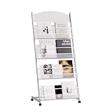 lesolar Floor-Standing Magazine Rack 4-tier Newspaper Holder Book Display Shelf Brochure Display Stand Floor Suitable for Exhibitions Shopping Malls Hospitals Offices School（Silvery