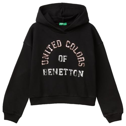 United Colors of Benetton Maglia C/CAPP. M/L 39M2C203W Felpa con Cappuccio, Nero, 130 cm Bambina