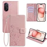 Lucyliy Compatible with vivo V60e Phone Case Butterfly Embossed Leather Wallet, Flip Folio Cover with Card Holder, Magnetic Closure Wrist Strap Rose Gold