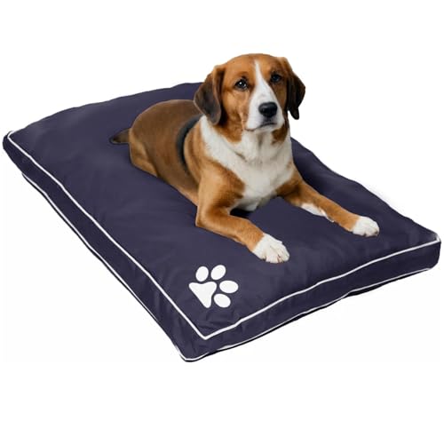 Large and Extra Large Dog Beds Cushion Waterproof Mattresses Washable Zipped Cover With Cushion | Super Soft Cosy Plush Comfy Heavy Duty Dogs Puppy Pet Bed Mattresses Cushions (L,Blue)