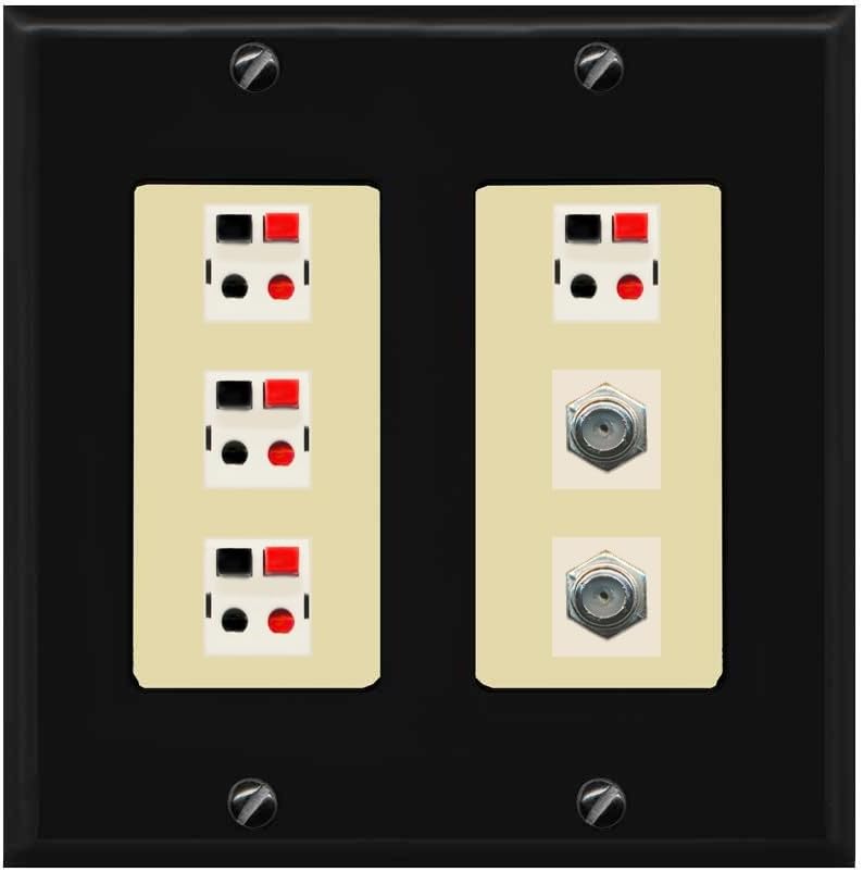 RiteAV 4 Speaker 2 Port Coax Cable TV Wall Plate - 2 Gang [Red/White]
