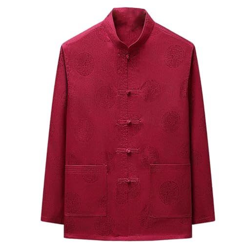 Chemise Tang homme manches longues en polyester style chanvre chinois avec poche